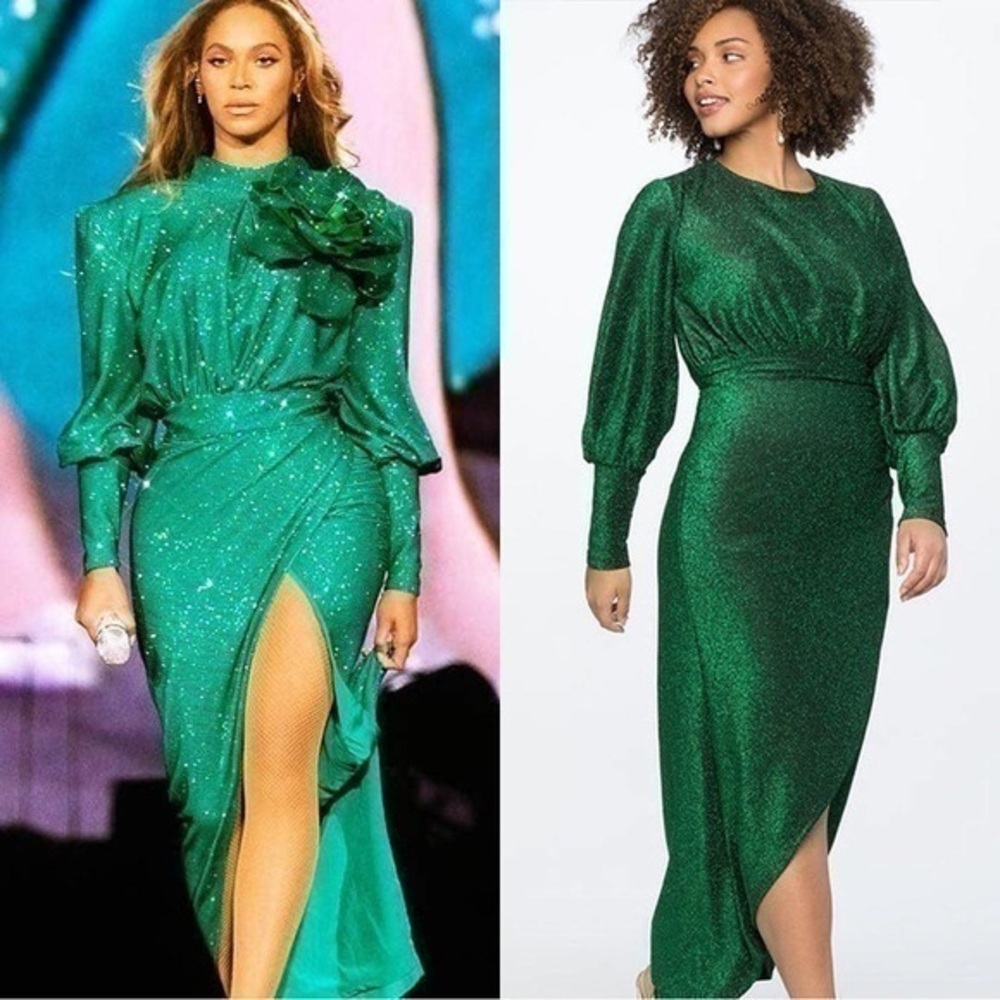 NWT Eloquii Green Sparkle Maxi Wrap Skirt Cocktail Dress Size 14